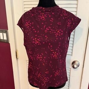 Ann Taylor Size Large High Neck purple pink floral top cap sleeve